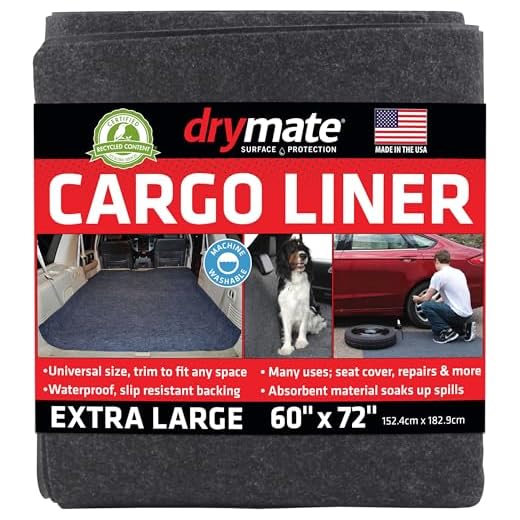 Drymate Cargo Liner Mat (58” x 72”), Seat Cover/Trunk Liner - Absorbent/Waterproof/Machine Washable - Protects Vehicle Interior, for SUVs, Trucks, Vans, Cars, and Dogs (Made in The USA)