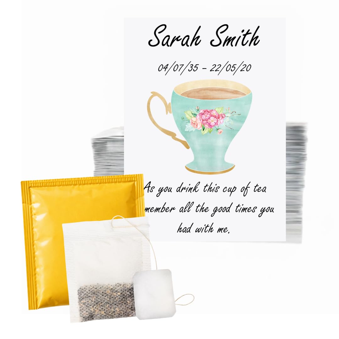25 Personalised Funeral Tea Bag Packets Seed Packet Style| In Loving Memory Guest Favour | Memory Keepsake | Memorial Gift (Light Blue) — image 1