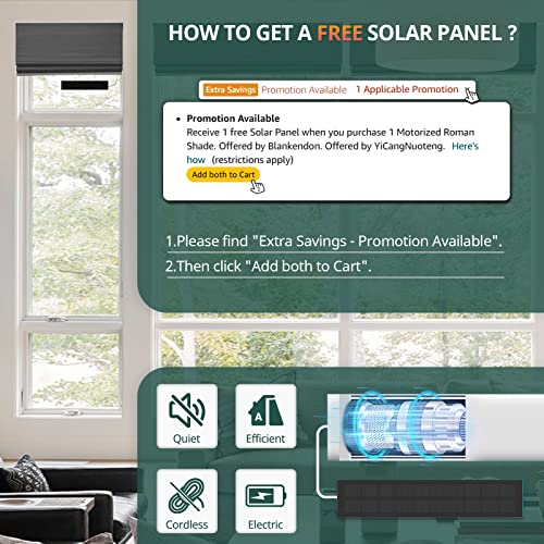 Blankendon Smart Motorized Blinds With Solar Panel Woven Fabric Cordless Blackout Roman Shades For Windows Remote Control Electric Automatic Blinds Compatible With Alexa Google, Dark Gray, 23"W×72"H #TOP2