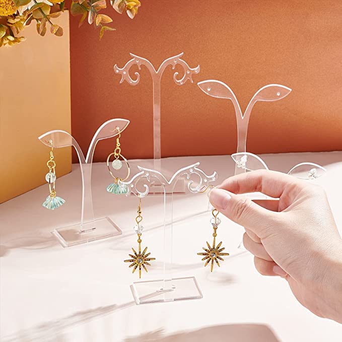 MILAANAMO 2 Styles Styles Earring Display Stand - Acrylic Jewelry Holder, T Shape Jewelry Display for Earrings, Necklaces, and Bracelets Color Table Home Decor(pack of 5, Clear Color) 3