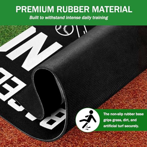 Baseball Training Mat, Baseball and Softball Batter Stance Hitting Mat, Improve Posture, Batting Mat with Toes Facing Place, Silent Anti-Skid, Baseball Training Equipment, 35.4 * 23.6 Inch (Black) by HolyElks - Image 5