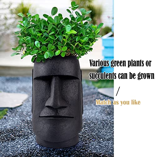 Notakia Easter Island Head Moai Statue Flower Vase Face Pots Head Shaped Decor Crafted Figurines For Home Decor Accents Made Of Resin - 10.3" Height (Black-Big) #TOP1