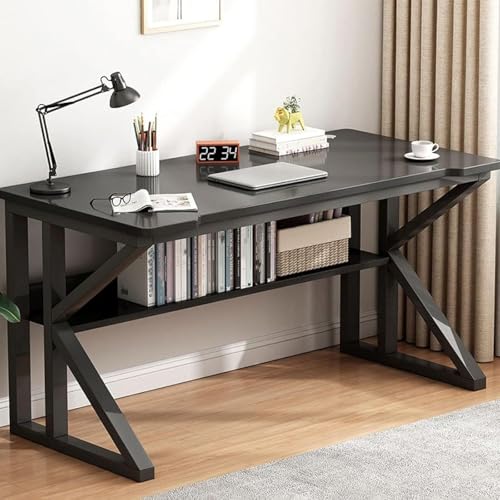 SXZenSpace Escritorio Ejecutivo con estantería, Escritorio para Ordenador, estación de Trabajo con Estructura metálica para Oficina en casa, Estudio Adecuado para el hogar, B, 80 cm