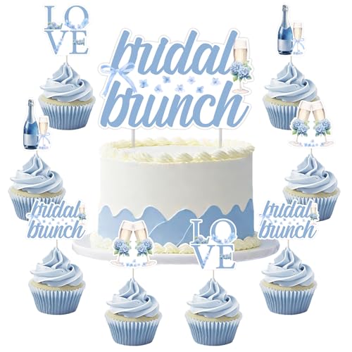 Cheereveal 25Pcs Hydrangea Bridal Shower Cake Decorations, Bridal Brunch Cake Topper, Blue Hydrangea Cupcake Toppers, Floral Flowers Theme Mimosa Bar Wedding Engagement Bachelorette Party Supplies