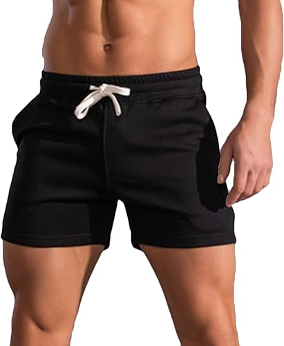 Muscularfit Pantalones cortos deportivos para hombre, para deportes al aire libre, gimnasio, atléticos, cómodos, con cordón, pantalones cortos