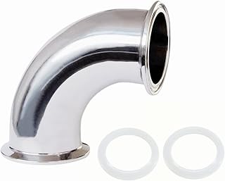 ShengFeng 2" Sanitary Ferrule Long Type Elbow 90 Degree Pipe Fitting with 2 Silicone Gaskets SS304 Tri-Clamp 2 Inch (Ferrule OD 64mm)