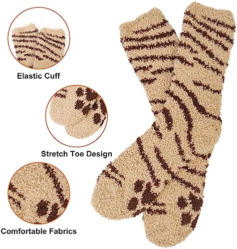 Chalier Cozy 4 Pairs Mens Fluffy Socks Winter Thermal Slipper Socks Warm Home Fuzzy Bed Socks Presents for Men Women One Size