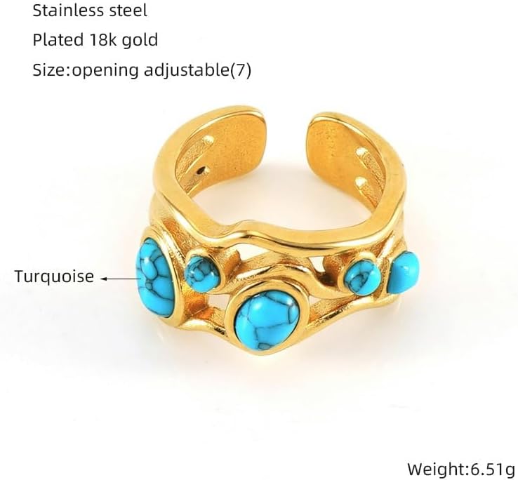 Turquoise Ring, 18K Gold Plated Western Rings for Women, Adjustable Turquoise Ring for Men, Boho Gold Statement Ring for Turquoise Jewelry - Image 5