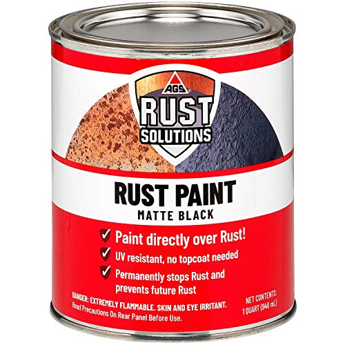 AGS RUST SOLUTIONS Apply Over Rust Paint for Stopping Rust and Preventing from Spreading, UV Resistant, All in One Application, Permanently Stop Rust, Matte Black Finish, 1 Quart
