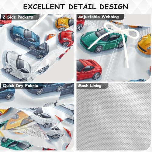 Pigsaly Boys' Swim Board Shorts Bright Red Blue Yellow Green White Sports Car Boy's Swim Trunks Kids Swimwear 5T3