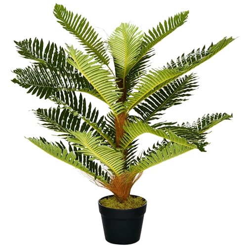 HOMCOM Plante Artificielle Palmier 85 cm avec 18 Grandes Feuilles Grand réalisme Pot Inclus