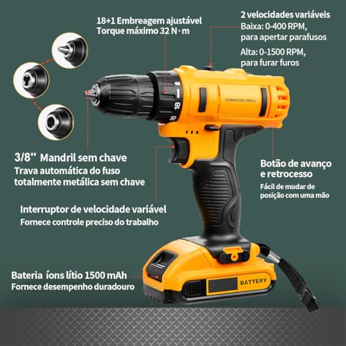 Blackultra Parafusadeira e Furadeira à Bateria 12V Conjunto de Furadeira Elétrica Sem Fio com Bateri