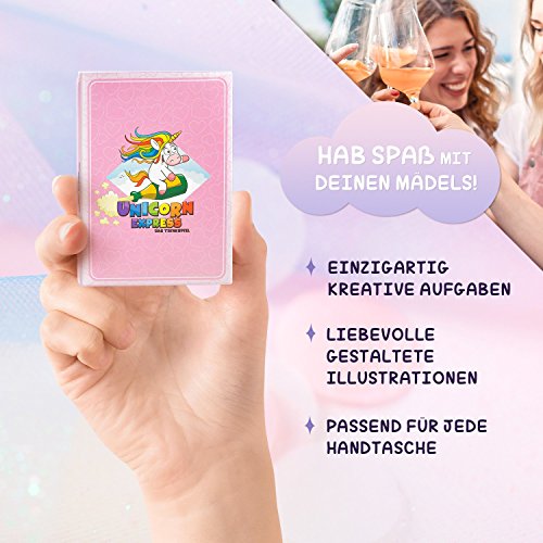 Unicorn Express - Trinkspiel mit Einhörnern für einen unvergesslichen Mädelsabend - Silvester - Geschenk für Frauen - Party Zubehör – Unnötige Sachen – Wichtelgeschenk – Schrottwichteln Geschenke