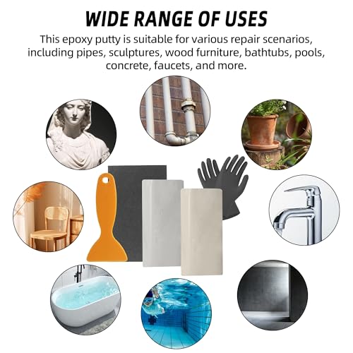Image of Calvana 2 Part Epoxy Putty 17.6oz /500g, AB Repair Epoxy Sculpt Clay, Plumbers Filler Putty, for Wood, Plastic, Metal, Sculpting, Ceramic, Underwater Pool, Includes Sandpaper, Scraper, Gloves