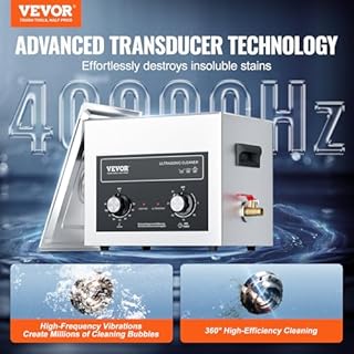 VEVOR Pulitore ad Ultrasuoni 10L con Timer Riscaldante Cestello, Macchina Digitale a Cavitazione Sonica, Pulitrice Ultrasuoni 240 W per Strumenti di Orologi, Occhiali, Monete, Utensili Metallici
