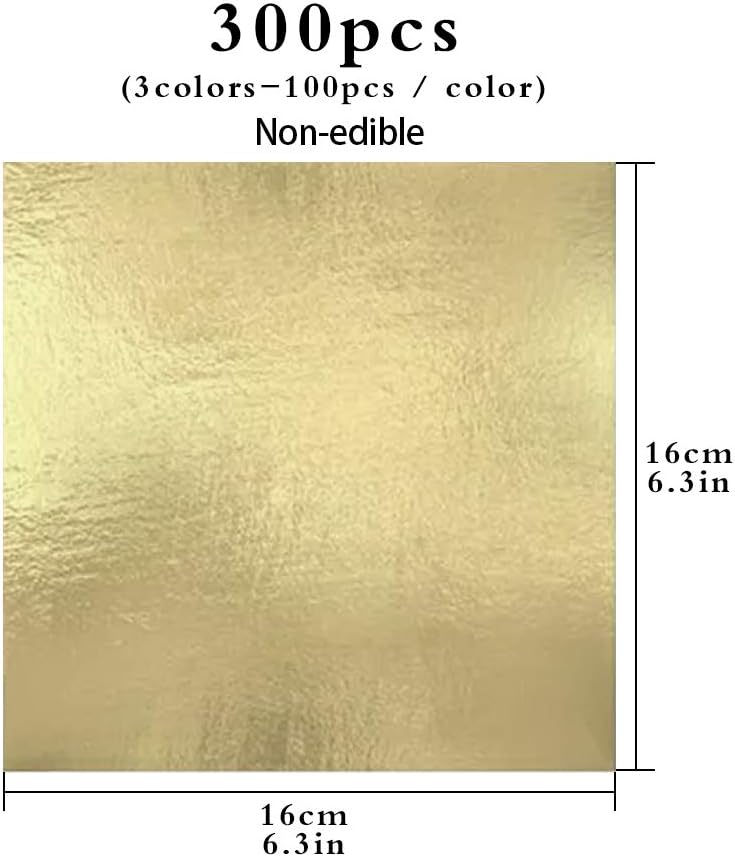 Gold Leaf Sheets 300 Imitation Gold Leaf Silver Leaf Rose Gold Leaf for Gilding Crafting, DIY Arts Project Crafting Decoration,Cake Decorating, Makeup Health & Spa, 16x16cm (3 Color)