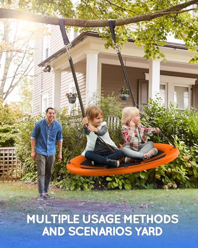 Image of Everyfun 43 inch Saucer Tree Swing for Kids Adult, 700lbs Weight Capacity, Waterproof Flying Saucer Swing with Adjustable Hanging Straps, Swing Seats for Backyard Outdoor Indoor Playground, Orange