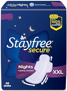Stayfree Secure Nights XXL | 40 Pads| Cottony Soft Sanitary Pads for Women | Upto 100% leakage protection | Buy XXL at XL price | Absorbs 2x Faster with Wider Back |