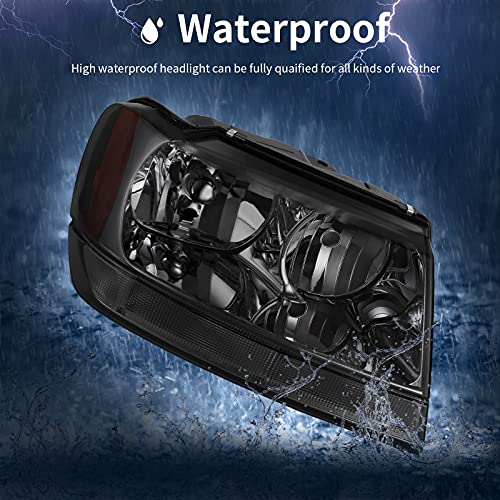 Autosaver88 Compatible With 99 00 01 02 03 04 Grand Cherokee Headlight Assembly Oe Projector Headlamp Amber Reflector Chrome Housing Smoked Cover #TOP5