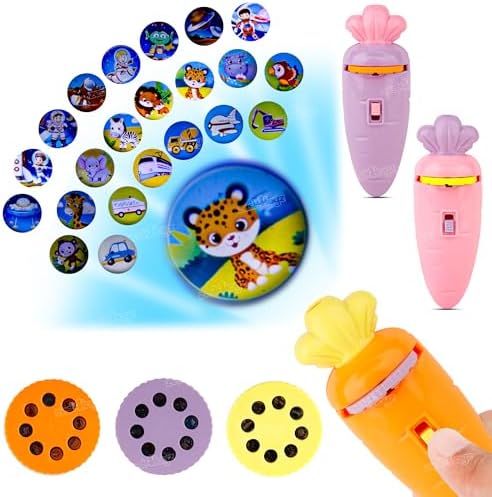 Zest 4 Toyz 2 in 1 Carrot Shape Projector and Flashlight Toy for Kids with 3 Slides 24 Projections Educational Slide Torch for Learning and Bedtime Fun Play for Age 3 Years + (Random Color)