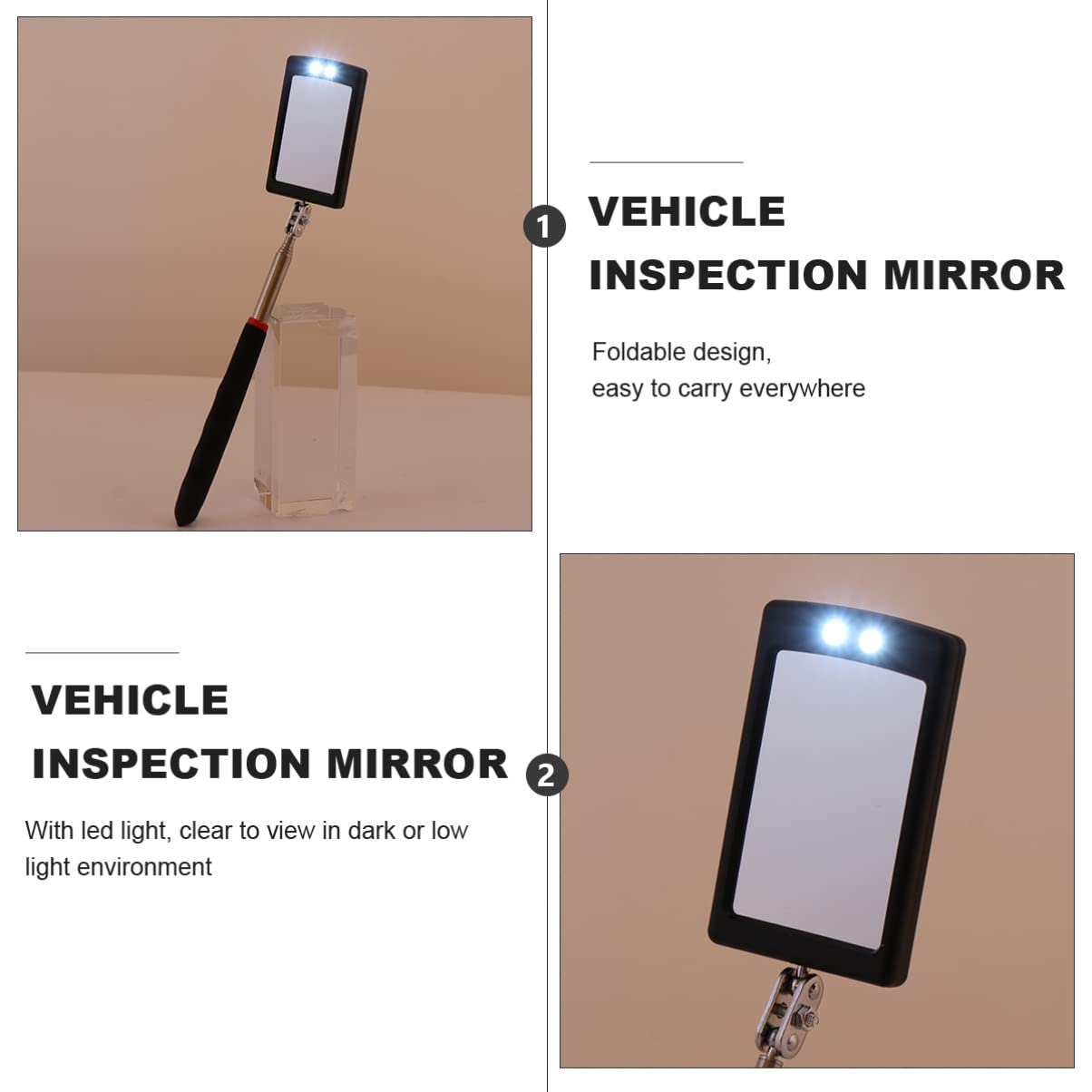 NAMOARLY Led-Illuminated Telescoping Inspection Mirror Compact Design for Car Repair Work
