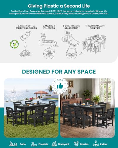 Image of SERWALL Outdoor Dining Set for 10, w / 2 Tables & 10 Chairs, Black
