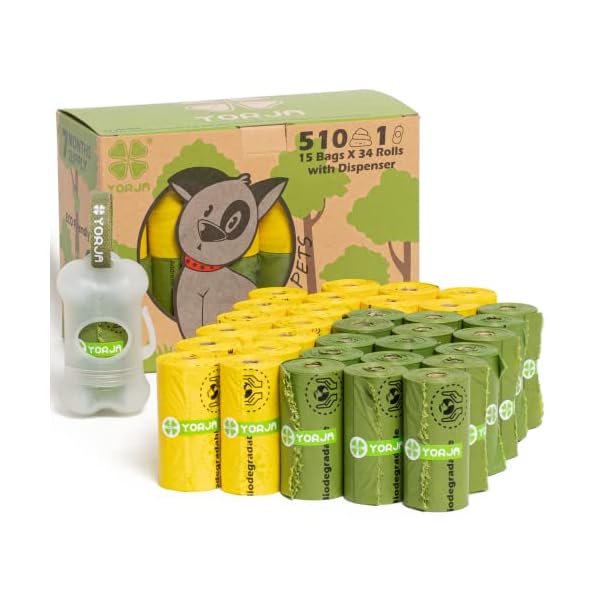 YORJA 510 Dog Poop Bags with Dispenser for Doggy Waste, Extra Thick Strong and 100% Leak-proof Biodegradable Doggie Bags Holder Unscented YORJA 510 Dog Poop Bags with Dispenser for Doggy Waste, Extra Thick Strong and 100% Leak-proof Biodegradable Doggie Bags Holder Unscented
