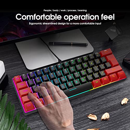 Snpurdiri 60% Wired Gaming Keyboard, True Rgb Mini Quiet Ergonomic Water-Resistant Small Keyboard For Work, Gaming,Office (Red-Black) #TOP5