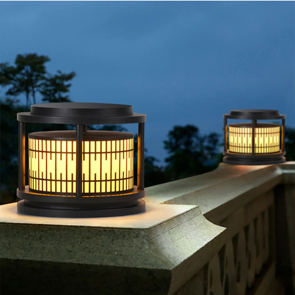 Okrągła Lampa Słupowa, Lampa Ogrodowa, Zewnętrzna Lampa Kolumnowa, Nowoczesna Lampa Kolumnowa Na Cokole W Czarnym Wykończeniu, Kinkiet E27, Patio, Ścieżka, Podjazd,