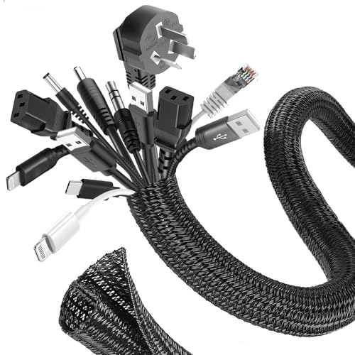 Manchon de Cache Câble Romon de 6m gaine tressée extensible noire pour TV et PC