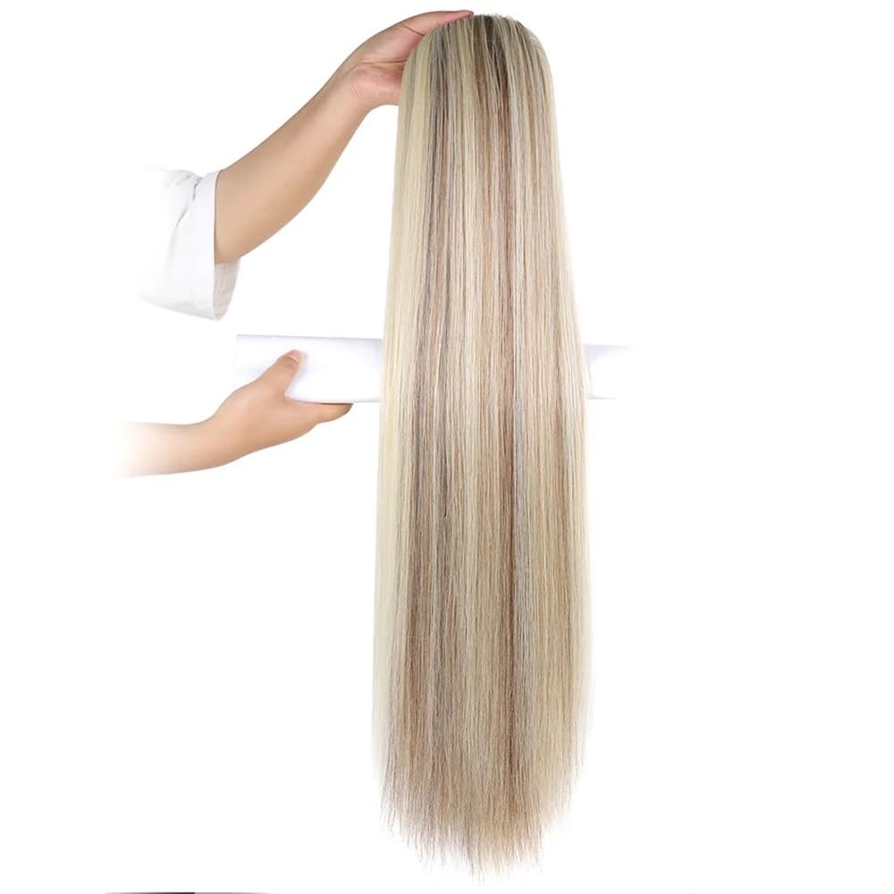 Extensión de cola de caballo, Extensión de cola de caballo con cordón y clip for mujer - Postizo liso de rubio castaño dorado(22inch)