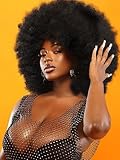GKtineke Afro Wig 14Inch Afro Wigs for Black Women 70s Afro Kinky Curly Wig Bouncy Huge Fluffy Puff Wigs Synthetic Hair for Cosplay Daily and Party（Natural Black）