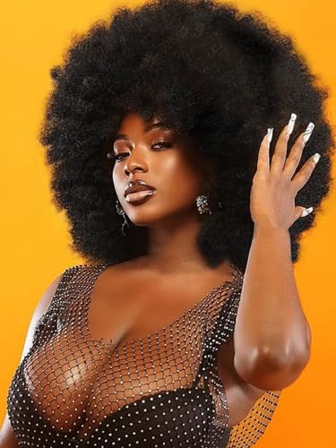 GKtineke Afro Wig 14Inch Afro Wigs for Black Women 70s Afro Kinky Curly Wig Bouncy Huge Fluffy Puff Wigs Synthetic Hair for Cosplay Daily and PartyNatural Black