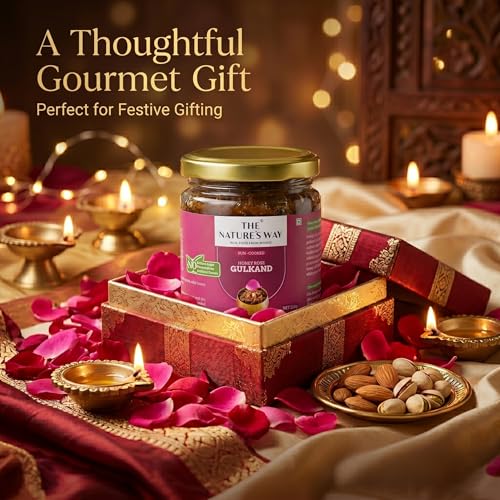 Image of The Natures Way | Honey Rose Gulkand 250g | Sun-Cooked Damask Rose Petal Preserve with Raw Honey & Mishri | No Added Refined Sugar
