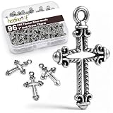 Heather's cf Cross Charms Jewelry Making Silver - Mini Cross Pendants for Bracelet Crafting, Non-Corroding Alloy, Lead-Free, Cadmium-Free, Nickel-Free, Tibetan Silver Coating - (Silver Hollow, 96 Pcs)