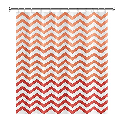 SDOTPMT 180x198cm Wave Stripe Shower Curtain Red White Gradient Horizontal Wavy Zigzag Bath Curtain Abstract Geometric Bathtub Curtain for Kid Bathroom Decor Fabric Polyester Waterproof with Hooks - Image 3