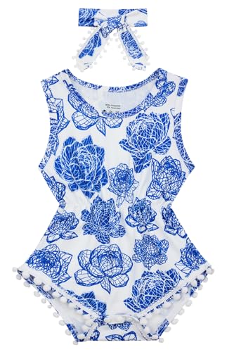 Image of BFUSTYLE Baby Girl Clothes 0-24 Months Outfit Sleeveless Infant Romper Bodysuit with Headband