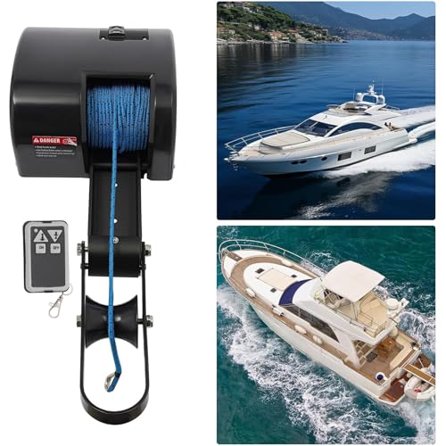 Verricello elettrico per barca, kit salpa ancora telecomando 12 V, motore per acqua di mare marina, corda di sicurezza inclusa, supporta ancoraggi fino a 15,9 kg, ideale per barche da pesca