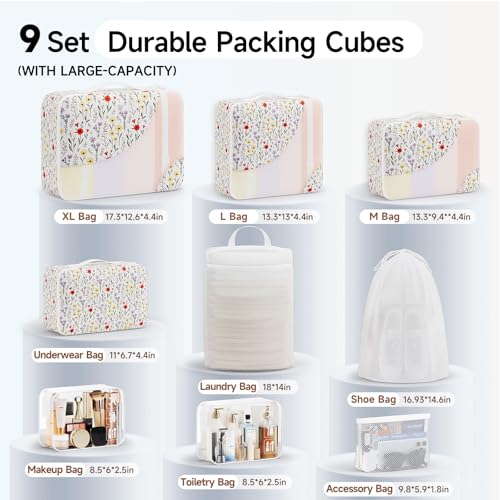 Image of OlarHike 9 Set Packing Cubes for Travel,Gifts for Women Mom,Anti-Tearing Suitcase Organizer,with Over 1000 pcs Mesh Holes,Vacation Essentials & Accessories for Cruise Ship