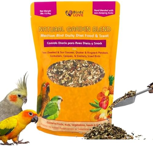 best pellets for green cheeked conures that your birds will love 5 Birds LOVE All Natural Garden Blend Bird Food for Medium Birds - Cockatiels, Green Cheek Conures, Ringneck Parakeets and Small Quakers 2lb