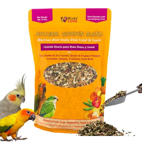 Birds LOVE All Natural Garden Blend Bird Food for Medium Birds - Cockatiels, Green Cheek Conures, Ringneck Parakeets and Small Quakers 2lb