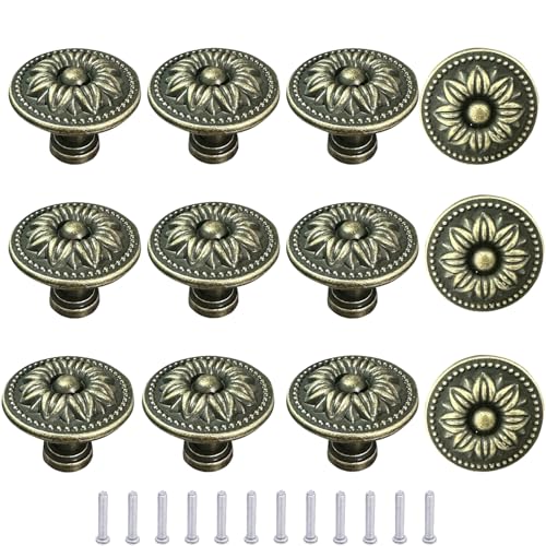 Mimhooy 12Pcs Antique Bronze Knobs Vintage Cupboard & Drawer Knobs