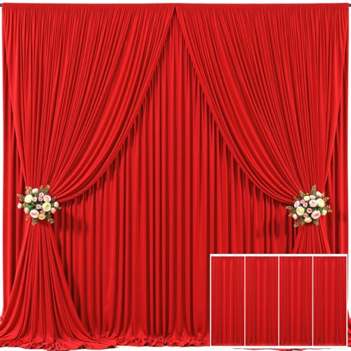 4 Panels Red Backdrop Curtain for Parties Wedding Wrinkle Free Red Photo Curtains Backdrop Drapes Fabric Decoration for Birthday Party Baby Shower Christmas 20ft(W) x 10ft(H)