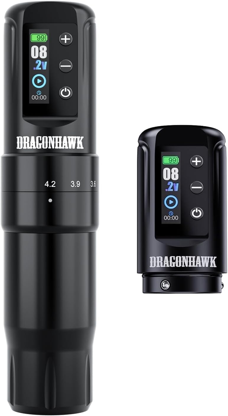 Dragonhawk Atom2 Pro Máquina de Tatuar Inalambrica Rotativa Tattoo Machine 7 Strokes Length, 2pcs Batería 2000mAh -Tatuaje para Principiantes