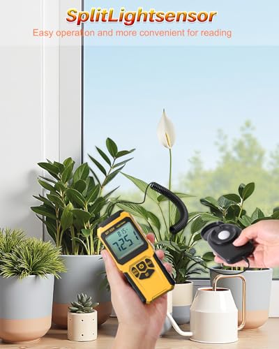 Image of MT-92H Light Meter with Split Sensor Digital Illuminance Meter Handheld Ambient Temperature Measurer, Range up to 200,000 Lux