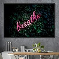 Framed Canvas Wall Art Illuminated Words 3D Industrial Inspirational Multicolor Neon Pop Art Quotes Typography Urban - 16x24 inches