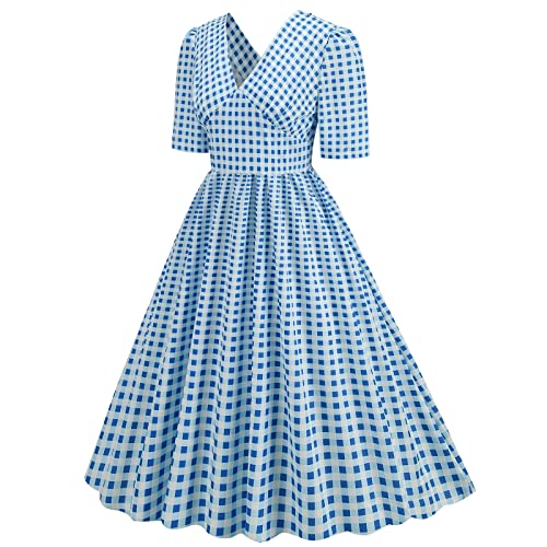 Rockabilly Vestido Mujer Talla Grande Boda Festivo Hasta La Rodilla Vestido Fiesta Verano 50s Tirantes Espaguetis Cuello de Pico Lunares Swing Vestido de Cóctel Rockabilly Vestidos de los años 50