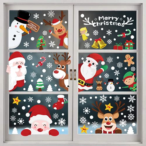 Pegatina de Ventana de Navidad, Navidad Pegatinas Decorativas Copo de Nieve Papá Noel Muñeco de Nieve Alce de La Decoración PVC Navidad Pegatina de Ventana Pared Escaparate Tienda Decorativas Cover