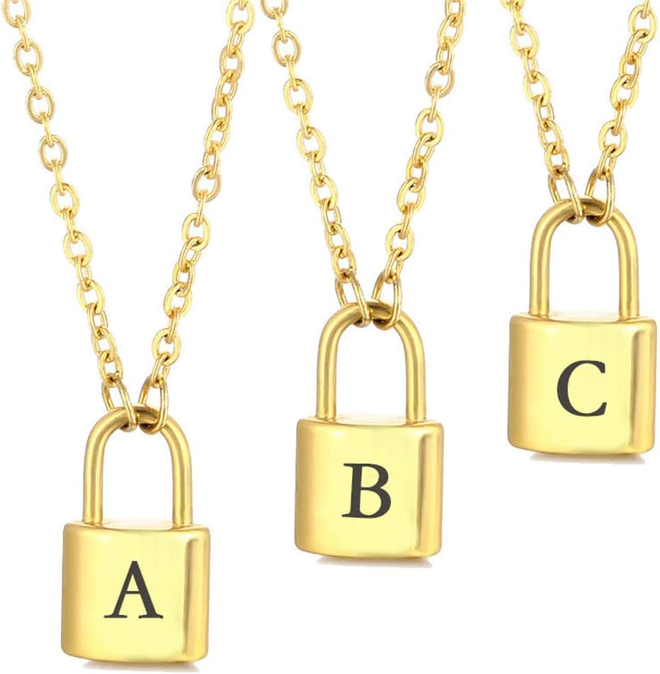 Ailiessy Lock Initial Necklaces Stainless Steel Padlock Letter Pendant Necklace for Women Personalized Jewelry - Image 5
