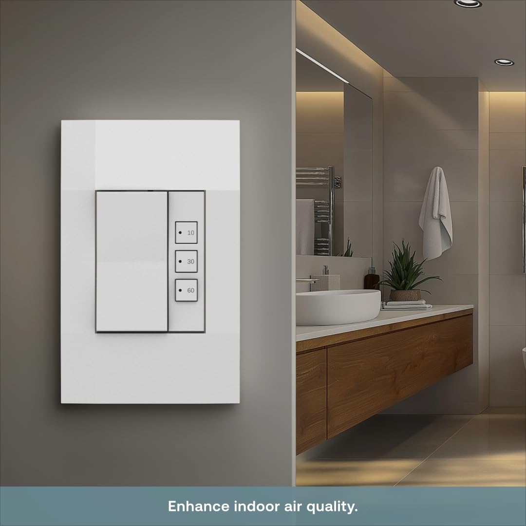 Simple Ventilation Timer Switch by Deako, Single-Pole, 10/30/60 Minute Presets, Manual On/Off Control, White